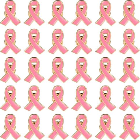 30Pcs Breast Cancer Awareness Pins, Pink Ribbon Brooches Unisex Metal Lapel Pins for Charity Recognition in Kuwait
