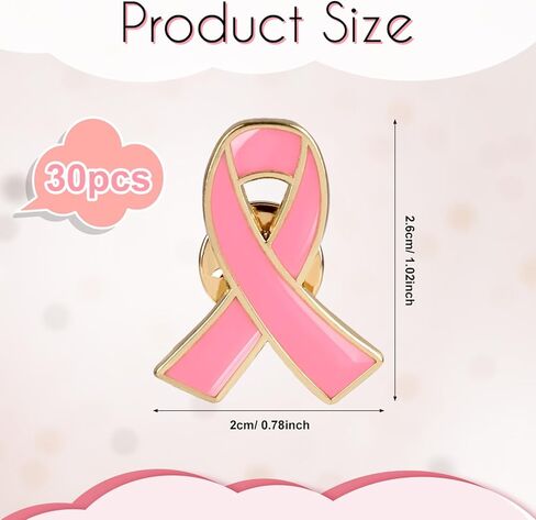 30Pcs Breast Cancer Awareness Pins, Pink Ribbon Brooches Unisex Metal Lapel Pins for Charity Recognition in Kuwait