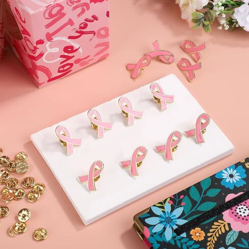 30Pcs Breast Cancer Awareness Pins, Pink Ribbon Brooches Unisex Metal Lapel Pins for Charity Recognition in Kuwait