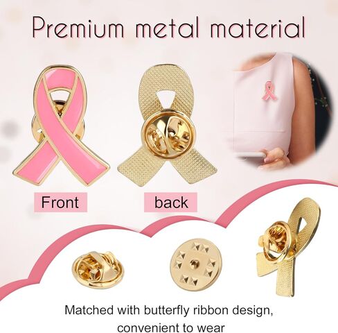 30Pcs Breast Cancer Awareness Pins, Pink Ribbon Brooches Unisex Metal Lapel Pins for Charity Recognition in Kuwait