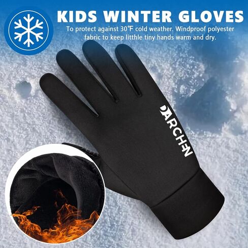 DARCHEN Kids Winter Gloves Black Cycling Gloves Running Water Repellent Touchscreen Warm Fleece Anti-slip for Boys Girls Age 4-12 Years Old Cycling Football Gloves in Saudi Arabia