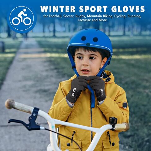 DARCHEN Kids Winter Gloves Black Cycling Gloves Running Water Repellent Touchscreen Warm Fleece Anti-slip for Boys Girls Age 4-12 Years Old Cycling Football Gloves in Saudi Arabia