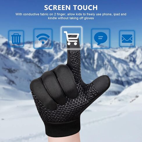 DARCHEN Kids Winter Gloves Black Cycling Gloves Running Water Repellent Touchscreen Warm Fleece Anti-slip for Boys Girls Age 4-12 Years Old Cycling Football Gloves in Saudi Arabia