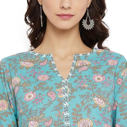 Tissu Women's Cotton Sea Green & Pink Floral Printed Kurta with Palazzo in Saudi Arabia