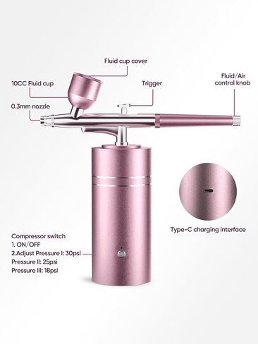 25PSI بندقية البخاخة المحمولة القابلة لإعادة الشحن المحمولة البخاخة اللاسلكية للرسم، ديكور الكعكة، كوكي، الوضع، ماكياج، الحلاق in Kuwait