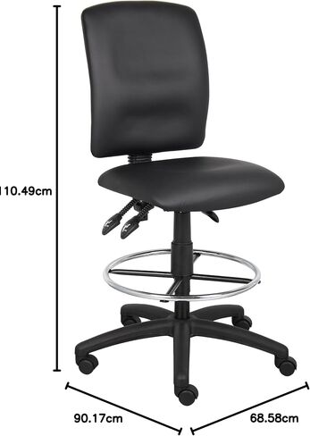 Boss Office Products B1645 Multi-Function LeatherPlus Drafting Stool without Arms in Black in Saudi Arabia