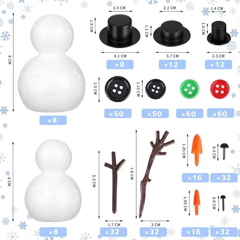 428 قطعة من رجل ثلج عيد الميلاد DIY Craft Kit 16 قطعة بمقاسين من كرات الرغوة لنموذج رجل الثلج 32 قبعات صغيرة سوداء اللون 220 زرًا 32 أنفًا جزريًا 64 أيدي وعيون رجل الثلج لكرات عيد الميلاد الإسفنجية مستلزمات ديكور الحفلات in Saudi Arabia