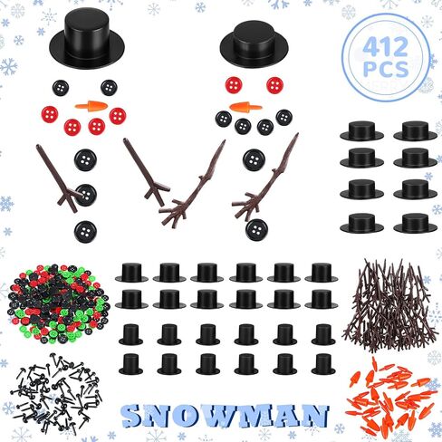 428 قطعة من رجل ثلج عيد الميلاد DIY Craft Kit 16 قطعة بمقاسين من كرات الرغوة لنموذج رجل الثلج 32 قبعات صغيرة سوداء اللون 220 زرًا 32 أنفًا جزريًا 64 أيدي وعيون رجل الثلج لكرات عيد الميلاد الإسفنجية مستلزمات ديكور الحفلات in Saudi Arabia