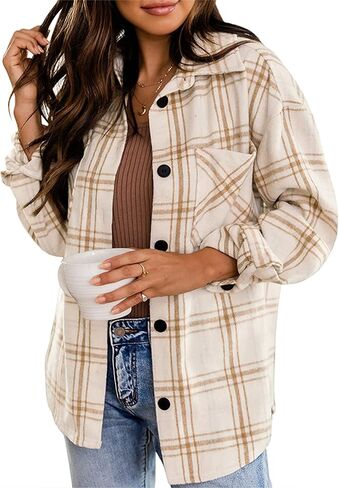 Zontroldy Womens Casual Plaid Shirts Color Block Button Down Long Sleeve Wool Blend Shirt Jacket Shackets Coats in Saudi Arabia
