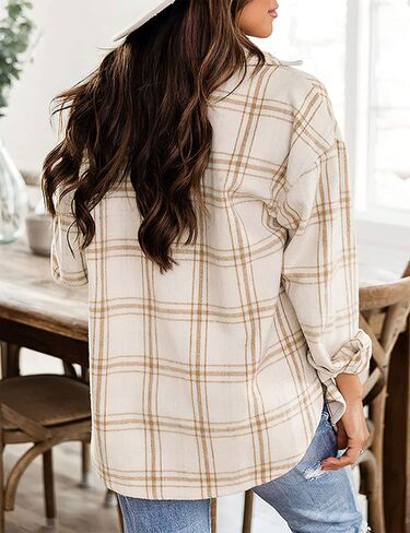 Zontroldy Womens Casual Plaid Shirts Color Block Button Down Long Sleeve Wool Blend Shirt Jacket Shackets Coats in Saudi Arabia