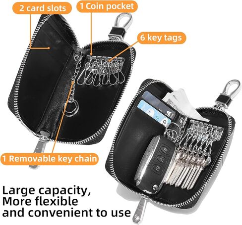حافظة مفاتيح السيارة من الجلد الطبيعي، حقيبة محفظة للعملات المعدنية للجنسين مع خطاف معدني in Kuwait