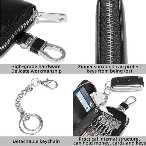 حافظة مفاتيح السيارة من الجلد الطبيعي، حقيبة محفظة للعملات المعدنية للجنسين مع خطاف معدني in Kuwait