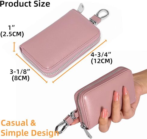 Genuine Leather Car Key Case, Unisex Keychain Wallet Coin Purse Bag with Metal Hook in Saudi Arabia