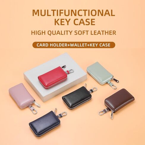 حافظة مفاتيح السيارة من الجلد الطبيعي، حقيبة محفظة للعملات المعدنية للجنسين مع خطاف معدني in Kuwait