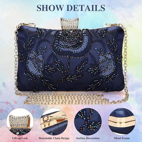 UBORSE Women's 1920s Vintage Clutch Purse Beaded Floral Evening Bag Hard Shell Sequin Handbag Clutch in Kuwait