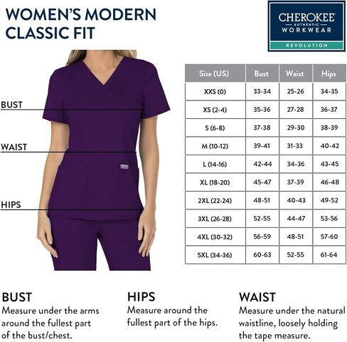 Cherokee Women's Scrub Set Mock Wrap Top with Princess Seams WW610 Mid Rise Tapered Leg Elastic Waist Drawstring Pant WW105, Eggplant - L Top/L Tall Pant in Saudi Arabia