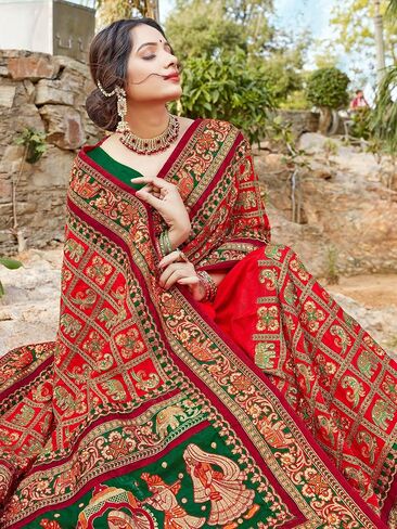 Sarees For Women Satin Silk Heavy Embroidered Saree ||Ethnic Traditional Indian Wedding Gift Sari with Unstitched Blouse in Saudi Arabia