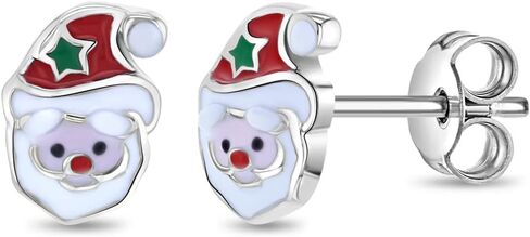 925 Sterling Silver Jolly Christmas Santa Claus Standard Push Back Earrings For Young Girls & Preteens - Multicolored Christmas Earrings For Little Girls - Happy Santa Earrings For Girls in Saudi Arabia