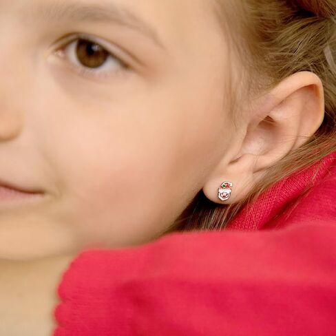 925 Sterling Silver Jolly Christmas Santa Claus Standard Push Back Earrings For Young Girls & Preteens - Multicolored Christmas Earrings For Little Girls - Happy Santa Earrings For Girls in Saudi Arabia