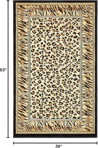 Unique Loom Wildlife Collection Animal Inspired with Cheetah Bordered Design Area Rug, 3 ft 3 in x 5 ft 3 in, Ivory/Black in Saudi Arabia