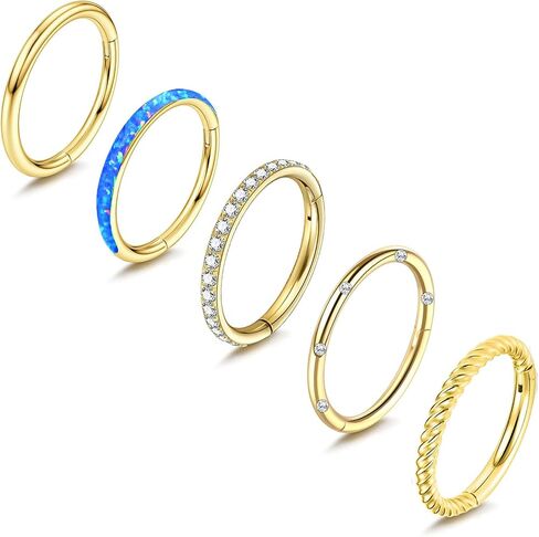 5Pcs 16G Surgical Steel Nose Rings Hoop for Women Opal CZ Clicker Hinged Septum Nose Ring Lip Helix Cartilage Hoop Earring Tragus Daith Rook Conch Nose Piercing Jewelry for Women 8mm/10mm in Saudi Arabia