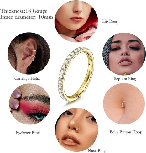5Pcs 16G Surgical Steel Nose Rings Hoop for Women Opal CZ Clicker Hinged Septum Nose Ring Lip Helix Cartilage Hoop Earring Tragus Daith Rook Conch Nose Piercing Jewelry for Women 8mm/10mm in Saudi Arabia