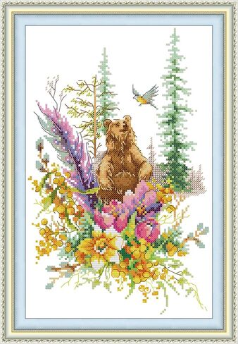 CROSSDECOR Cross Stitch Kit for Beginners Animal Patterns DIY Stamped Embroidery Set Counted Needlepoint Starter Kits Craft Supplies Handmade 11CT 3 Strands,No Frame in Kuwait