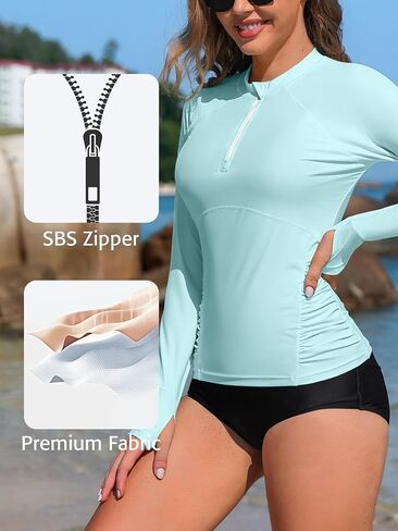 ATTRACO Women Rash Guard Long Sleeve Swimsuits UV UPF 50+ Zipper Swim Shirt Quick Dry Sun Shirts in Kuwait