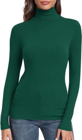 GEMBERA Womens Long Sleeve Turtle Neck Basic Slim Fitted Ribbed Knit Tops Thermal Shirts in Saudi Arabia