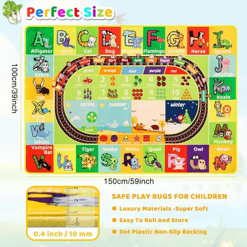 ABC Kids Rug for Playroom 78.7×59 IN Noah's Ark Animals Rug Baby Play Mat Alphabet Playrug Shape Color Classroom Rug Kids Playroom Rug Early Learning Carpet for Preschool Toddlers Tummy Time in Kuwait