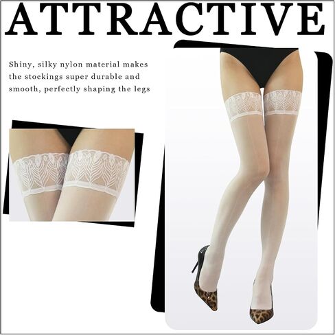 HTRUIYA Sheer Shiny Thigh High Stockings Sexy Lace Top Stay Up Silky Sheer Stocking Shimmery Tights for Women in Saudi Arabia