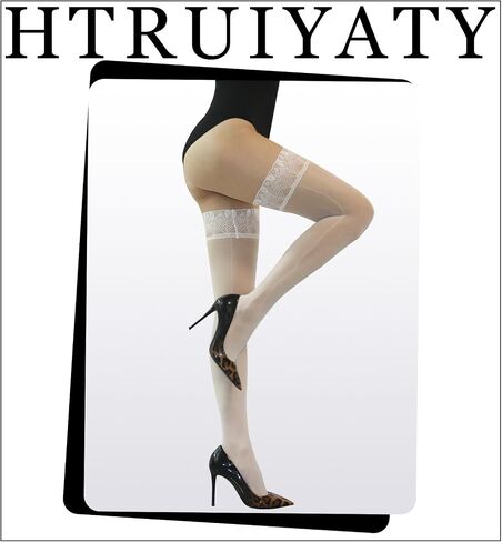 HTRUIYA Sheer Shiny Thigh High Stockings Sexy Lace Top Stay Up Silky Sheer Stocking Shimmery Tights for Women in Saudi Arabia