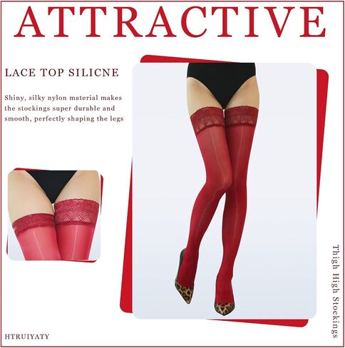 HTRUIYA Sheer Shiny Thigh High Stockings Sexy Lace Top Stay Up Silky Sheer Stocking Shimmery Tights for Women in Saudi Arabia