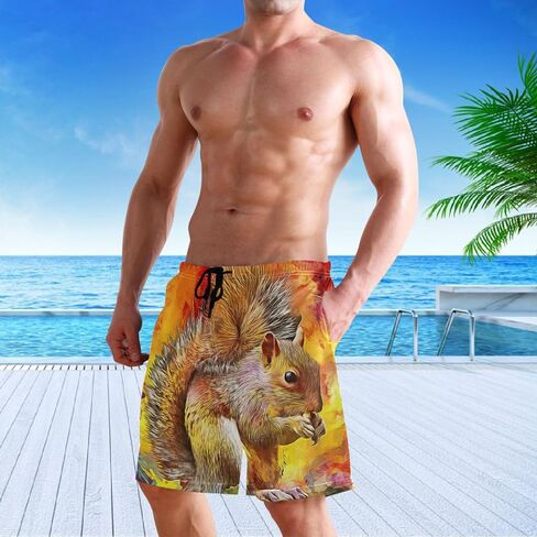 visesunny Modern Colorful Oil Painting Squirrel Men's Swim Trunks Quick Dry Bathing Suits Beach Holiday Party Swim Shorts in Kuwait