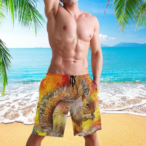 visesunny Modern Colorful Oil Painting Squirrel Men's Swim Trunks Quick Dry Bathing Suits Beach Holiday Party Swim Shorts in Kuwait