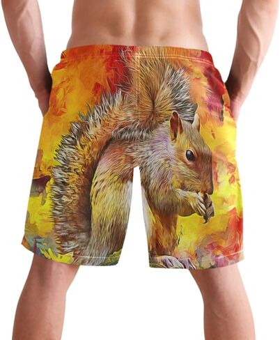 visesunny Modern Colorful Oil Painting Squirrel Men's Swim Trunks Quick Dry Bathing Suits Beach Holiday Party Swim Shorts in Kuwait