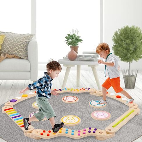 Wooden Balance Beam for Kids 3+ Toddler Montessori Balance Beam Indoor Outdoor Kids Balance Stepping Stones Coordination and Stability Exercise in Kuwait