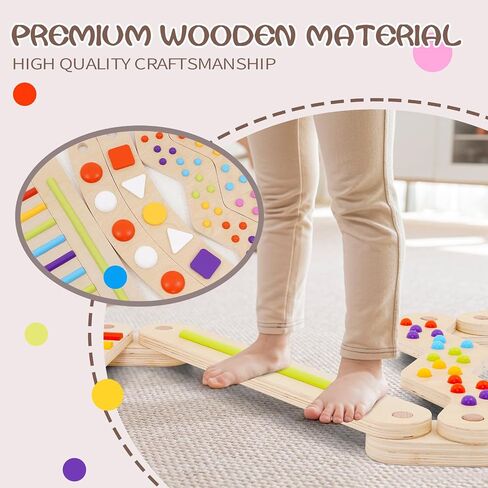 Wooden Balance Beam for Kids 3+ Toddler Montessori Balance Beam Indoor Outdoor Kids Balance Stepping Stones Coordination and Stability Exercise in Kuwait