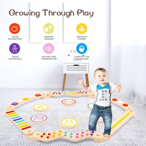 Wooden Balance Beam for Kids 3+ Toddler Montessori Balance Beam Indoor Outdoor Kids Balance Stepping Stones Coordination and Stability Exercise in Kuwait
