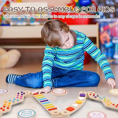 Wooden Balance Beam for Kids 3+ Toddler Montessori Balance Beam Indoor Outdoor Kids Balance Stepping Stones Coordination and Stability Exercise in Kuwait
