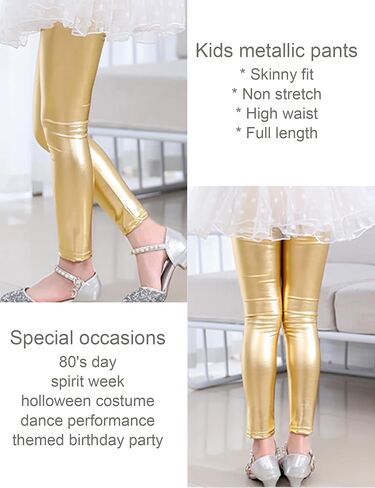 Kiench Girls' Metallic Leggings Ankle Length High Waisted Shiny Pants 2-Pack in Saudi Arabia