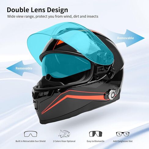 Bluetooth Motorcycle Helmet FreedConn BM12 DOT Full Face Bluetooth Helmets Motorcycle Dual Visor Helmet with Integrated Intercom System/ 2~3 Riders Pair/ 500M/ FM (Matte Black, XL) in Saudi Arabia