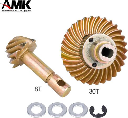AMK RC Car Bevel Gear, Metal Gear Solid Delta, 8T 24T/27T/30T/33T Heavy Duty Overdrive Bevel Gear for 1/10 RC Crawler Axial SCX10 II AR44/45 Capra Portal Axle Spare Parts (30T 8T Reversal) in Kuwait