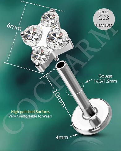 cocharm g23 التيتانيوم اللولب الزنمة الغضروف ثقب المجوهرات 16 جرام شقة عودة اللولب الغضروف الزنمة القرط مسمار نجمة محارة المجوهرات للنساء الرجال in Kuwait