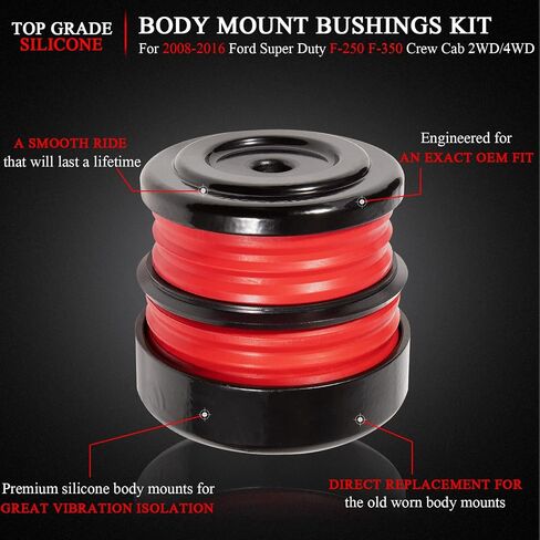 Silicone Body Mount Kit for 2008-2016 Ford Super Duty F250/F350 Crew Cab (8PCS) Silicone Body Mount Bushings Kit Improve Bumpy Ride Durable Components Outlast Truck Outperforms OEM and PU Mounts Red in Saudi Arabia