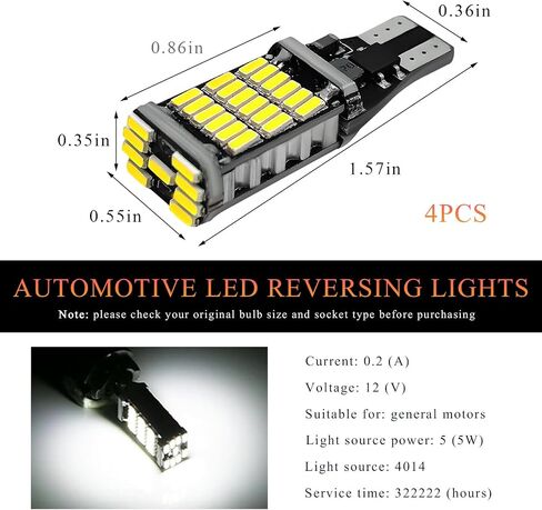 4 PCS LED Reverse Lights, T15 4014 45SMD Back Up Light Turn Signal Bulb, 6500K Super Bright Stop Light Bulbs Brake Lights for Cars Trucks RVs, Universal Car Accessories (White) in Saudi Arabia