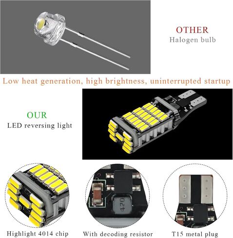 4 PCS LED Reverse Lights, T15 4014 45SMD Back Up Light Turn Signal Bulb, 6500K Super Bright Stop Light Bulbs Brake Lights for Cars Trucks RVs, Universal Car Accessories (White) in Saudi Arabia