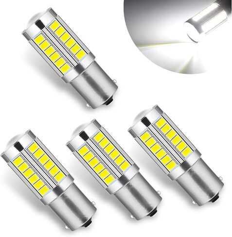 4 قطع 1156 لمبة إشارة الانعطاف LED للسيارات، 5630/5730-33SMD توصيل لوحة الكمبيوتر والتشغيل تركيب غير مدمر، لمبة استجابة سريعة عالية السطوع، استبدال الإضاءة المقاومة للماء (أبيض) in Kuwait