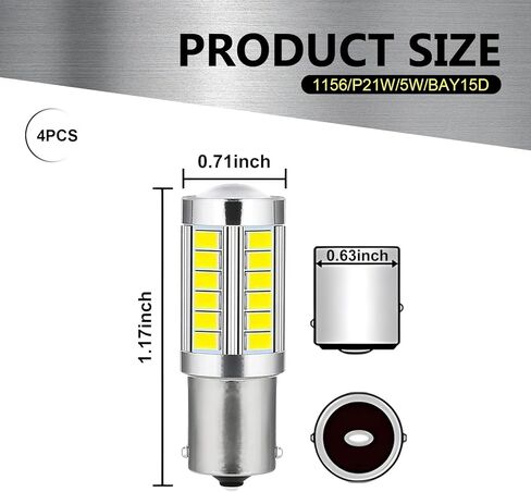 4 قطع 1156 لمبة إشارة الانعطاف LED للسيارات، 5630/5730-33SMD توصيل لوحة الكمبيوتر والتشغيل تركيب غير مدمر، لمبة استجابة سريعة عالية السطوع، استبدال الإضاءة المقاومة للماء (أبيض) in Kuwait