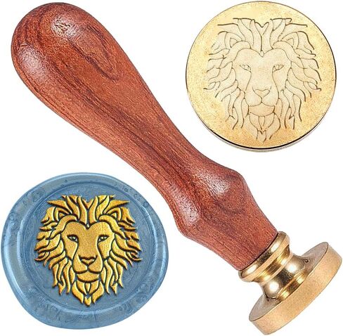 Lion Wax Seal Stamp Animals Embossed Stamp Sealing Removable 1" Brass Wax Seal Stamp Head with Wooden Handle for Wedding Party Invitations Envelopes Gift Packing Cards Envelopes Decoration in Saudi Arabia